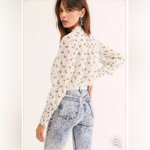 Free People Cream Floral Blouse flower December top shirt white cream large